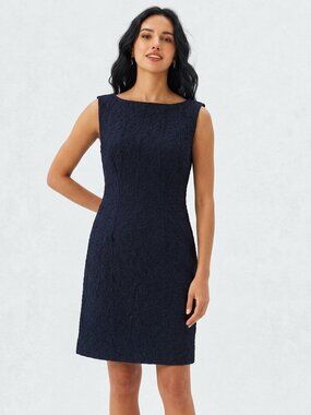 Max Mara Black Wool Sheath Dress Embossed Floral Knee Length IT38 US 8